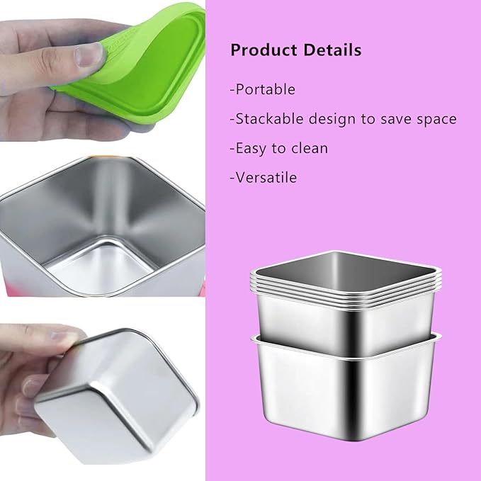 sagact 304 Premium Stainless Steel Snack Containers with Silicone Lids, Snackle Box Containers, Easy-Open Leak-Proof Kids for Taking Out for a Picnic, Lunch Box and Travel. (All-6, 6 OZ)