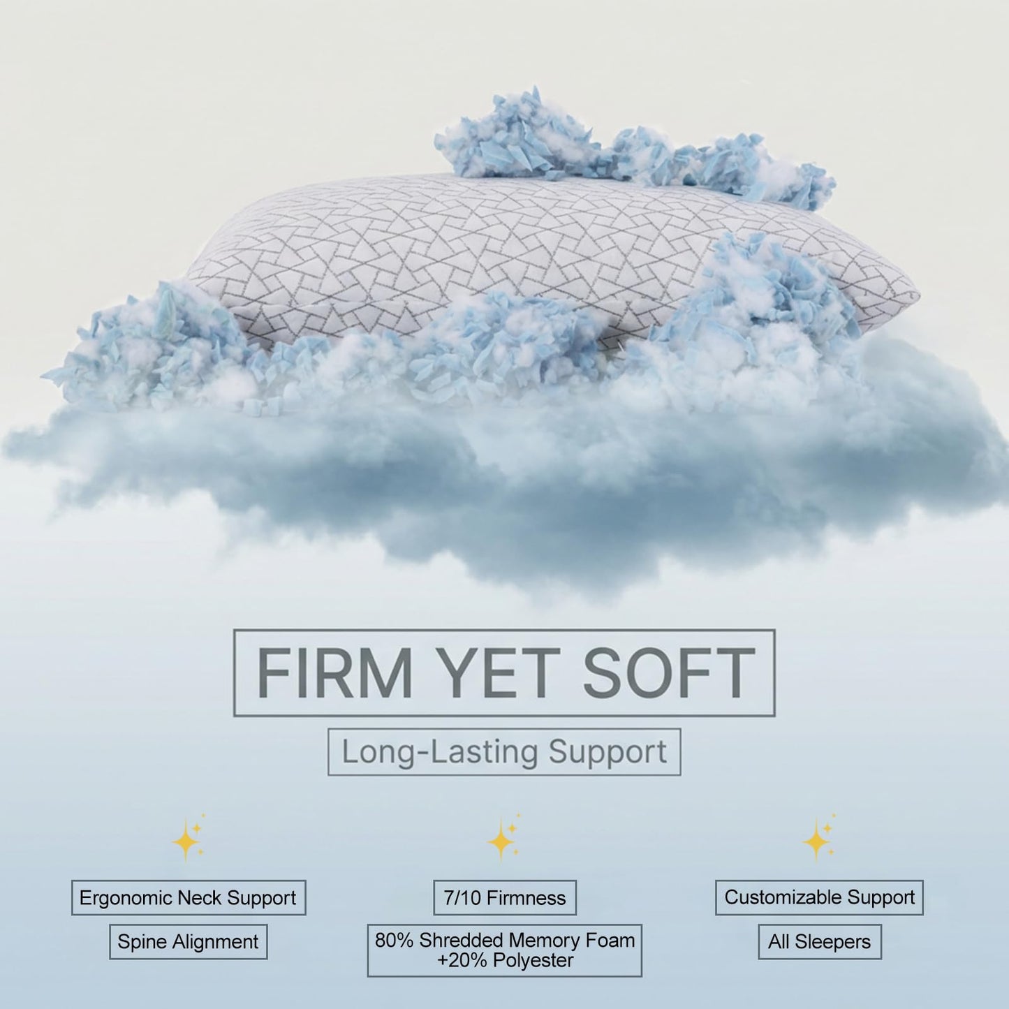 Meoflaw Adjustable Memory Foam Pillows: 2 Pack Queen Size Shredded Foam Bed Pillow for Sleeping with Removable & Washable Pillowcase for All Sleep Positions
