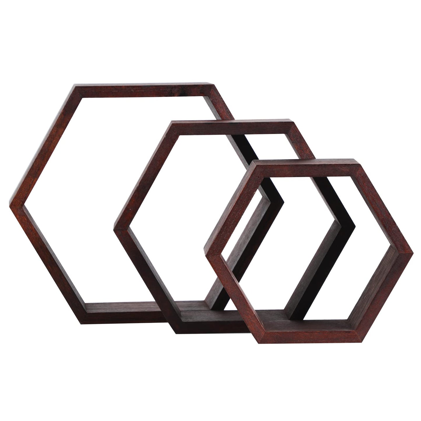PHOENANCEE Hexagon Floating Shelves,Honeycomb Shelf Set of 3,Wood Farmhouse Hexagonal Decor Wall Storage for Living Room Bedroom Kitchen Office(Walnut)