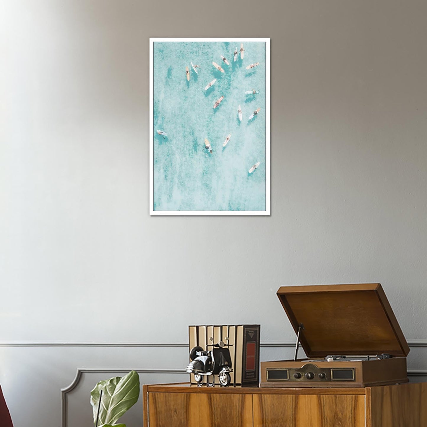 Serene Ocean Art Print - Minimalist Surfers Gliding On Calm Waves, Abstract Coastal Canvas Wall Decor For Home Office & Coastal Bedroom Decor 12x16in Unframed