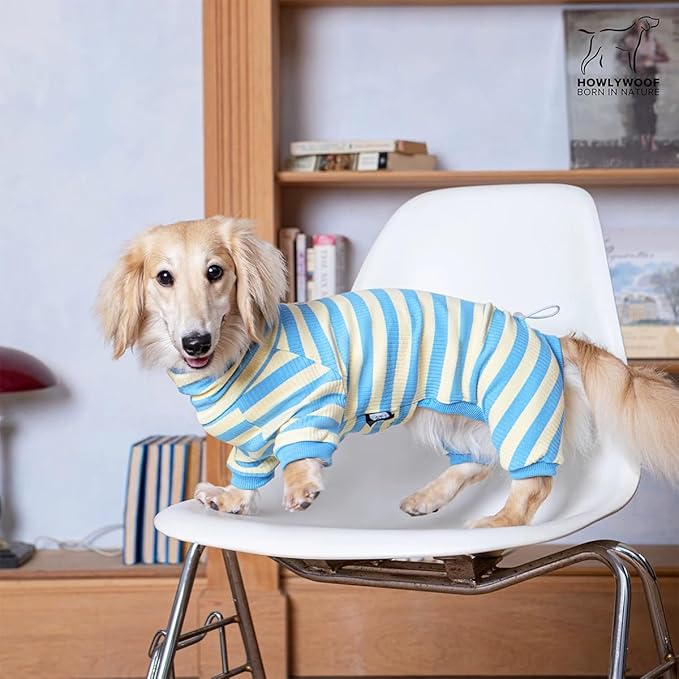 HowlyWoof Dachshund Dog Shirt, Thin Striped Base Layer Onesie for Wiener Dogs, Lightweight All-Season Wear, Soft & Comfy Fit for Doxie and Short-Leg Breeds (Pink&Grey, Size 2 (11-16 lbs))