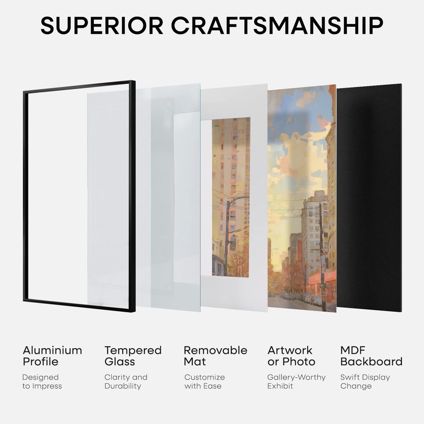 Homeforia 11 x 17 Picture Frame Black, High End Metal 11x17 Poster Frames with Mat 8x12 for Photo, 11 x 17 Black Frame Matted to 8 x 12 inch Print, 17x11 Thin Frame, Tempered Glass, Wall Kit, Set of 1