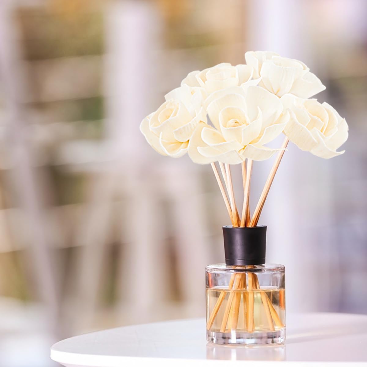 YOLUFER 5 Pcs Flower Scent Diffuser, Natural Flower Scent Oil Diffuser Sticks, Aromatherapys Reed Flowers for Home, Bathroom, Office (Camellia), White, KA027-YON-YB