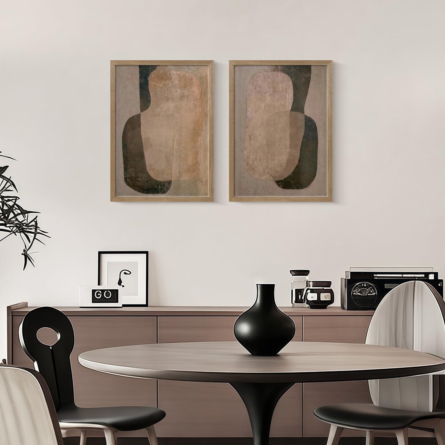Framed Neutral Abstract Canvas Wall Art 2Pcs Wabi Sabi Wall Deco 24x16 Inch