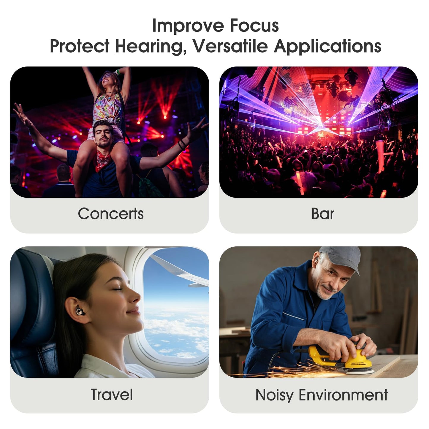 Vosaf 45dB Ear Plugs for Sleeping Noise Cancelling, Soft Earplugs for Concert, Reusable Ear Plugs for Noise Reduction with 8 Ear Tips, Silicone Hearing Protection for Work, Travel(Midnight Gray)