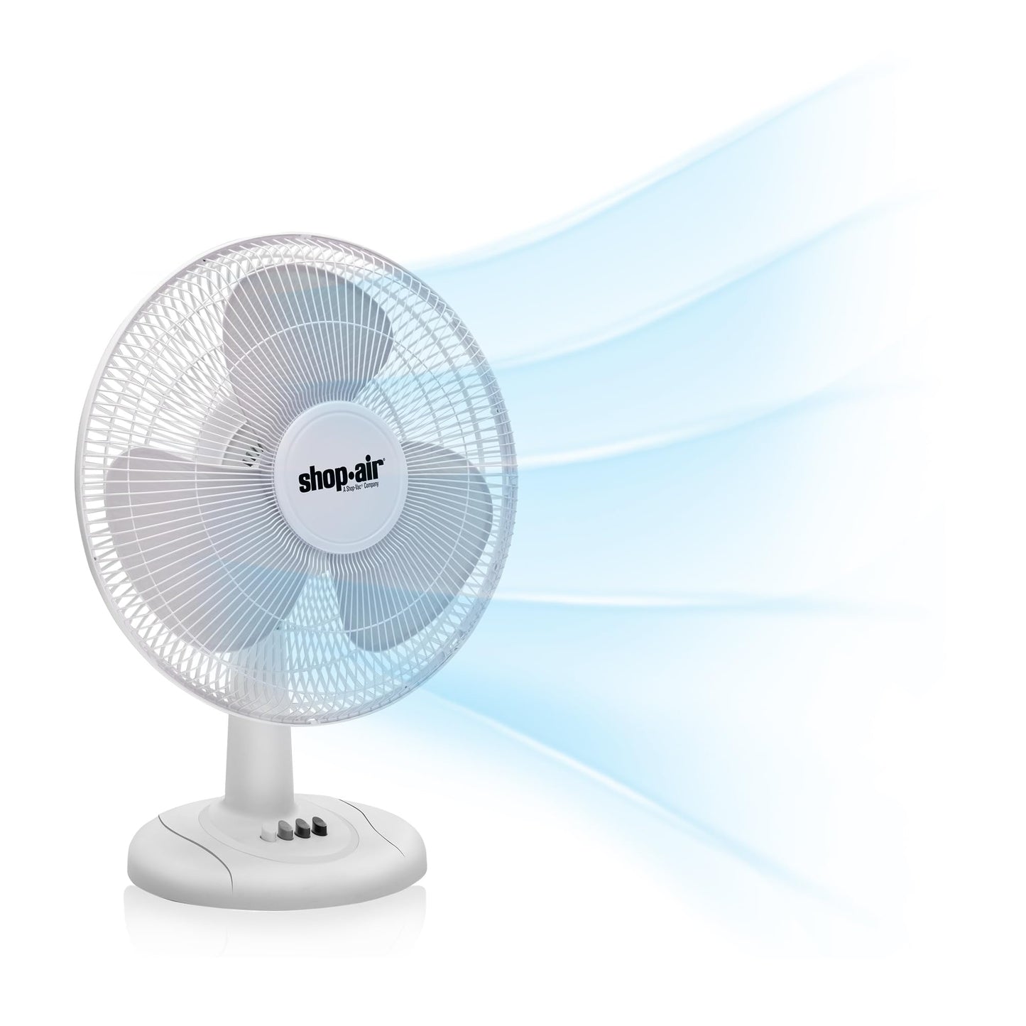 Shop-Air 12" Oscillating Table Fan, 3 Speeds, High-Velocity, Quiet & Powerful Air Circulation, 70° Adjustable Head Tilt,Ideal for Home, Bedroom or Office, White