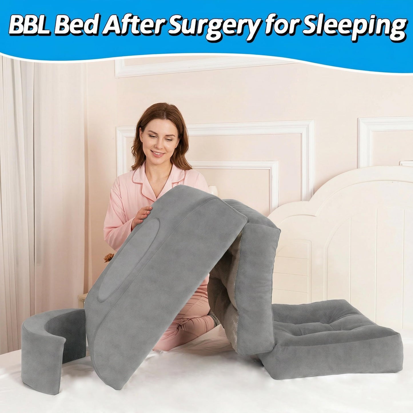 CACLSF BBL Cushion, Tri-Fold BBL Pillow After Surgery for Sleeping, Adjustable-Size Hip Opening, Flexible Disassembly and Placement, Colchon para BBL with Hole, Enhance Comfort Soft Sponge Support