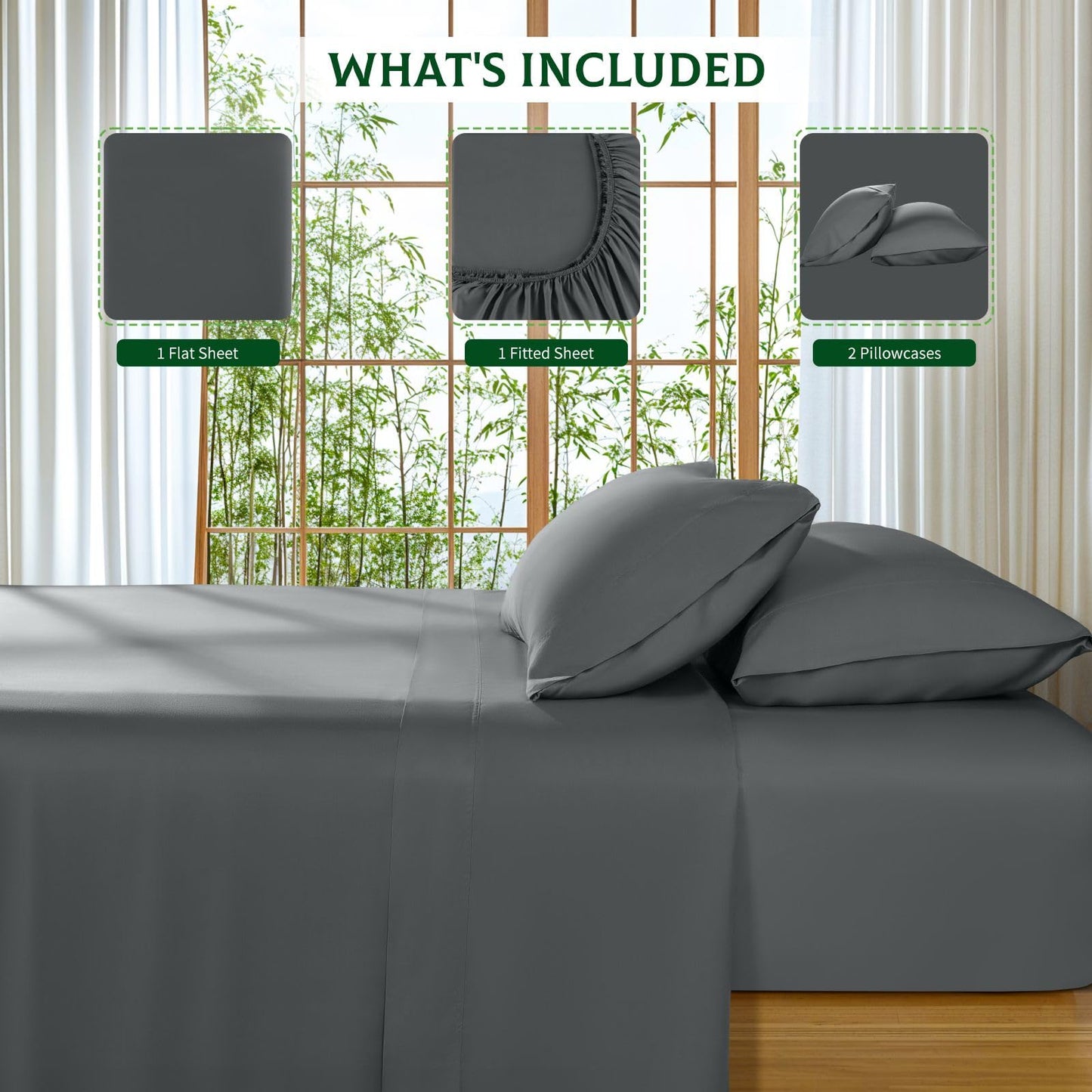 SONORO KATE 100% Viscose Derived from Bamboo_, Extra Deep Pocket up to 18"-24",Ultra Soft & Cooling Sheets for Hot Sleepers, Hotel Luxury Silky Bed Sheets (Dark Grey,King)