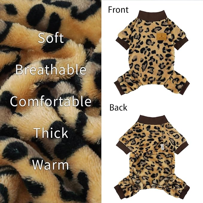 XPUDAC Dog Sweater Leopard Fleece Dog Pajamas for Small Medium Dogs Girl Boy Pet Winter Clothes for Winter Christmas(X-Small)