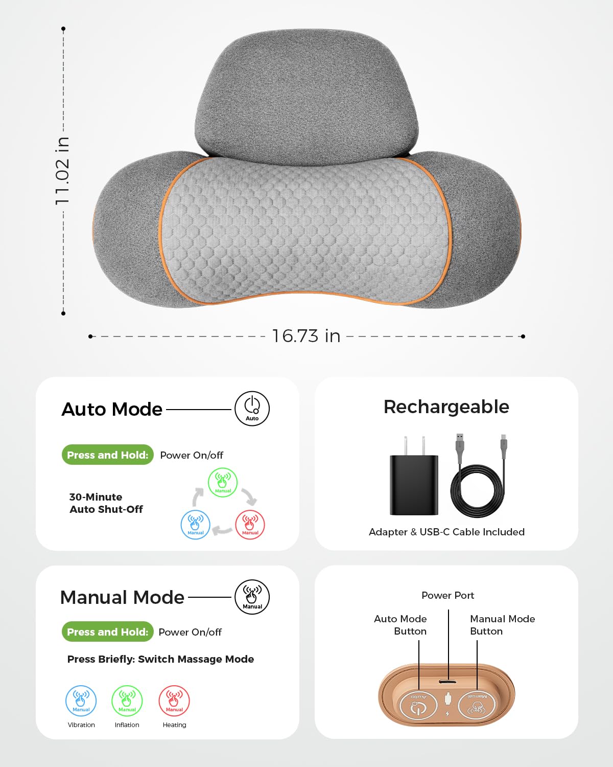 swancode 3-in-1 Neck Massager Pillow for Pain Relief Deep Tissue with Heat, Cordless & Rechargeable Massager with Traction for Neck Hump & Shoulder Comfort, Memory Foam Pillow(Cordless)