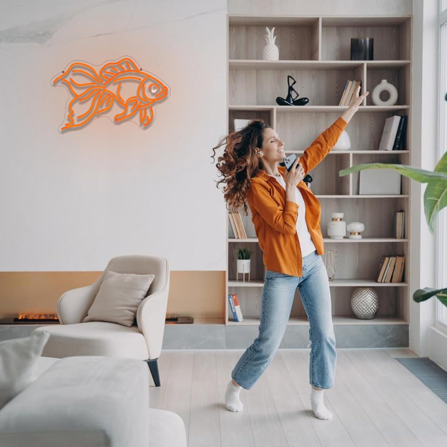Gyaksjm Goldfish Neon Sign for Wall Decor Fish Neon Light Sign Ocean Neon Light Dimmable LED Neon Sign USB Light Up Sign for Bedroom Restaurant Fishing Shop Store Club Room Man Cave