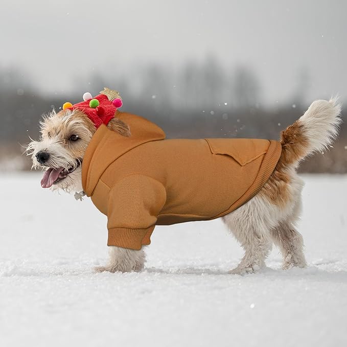 Dog Sweaters for Small Dogs Dog Hoodie Solid Soft Brushed Fleece Pet Clothes Pet Hoodie Sweatshirt with Pocket(Coffee-S)