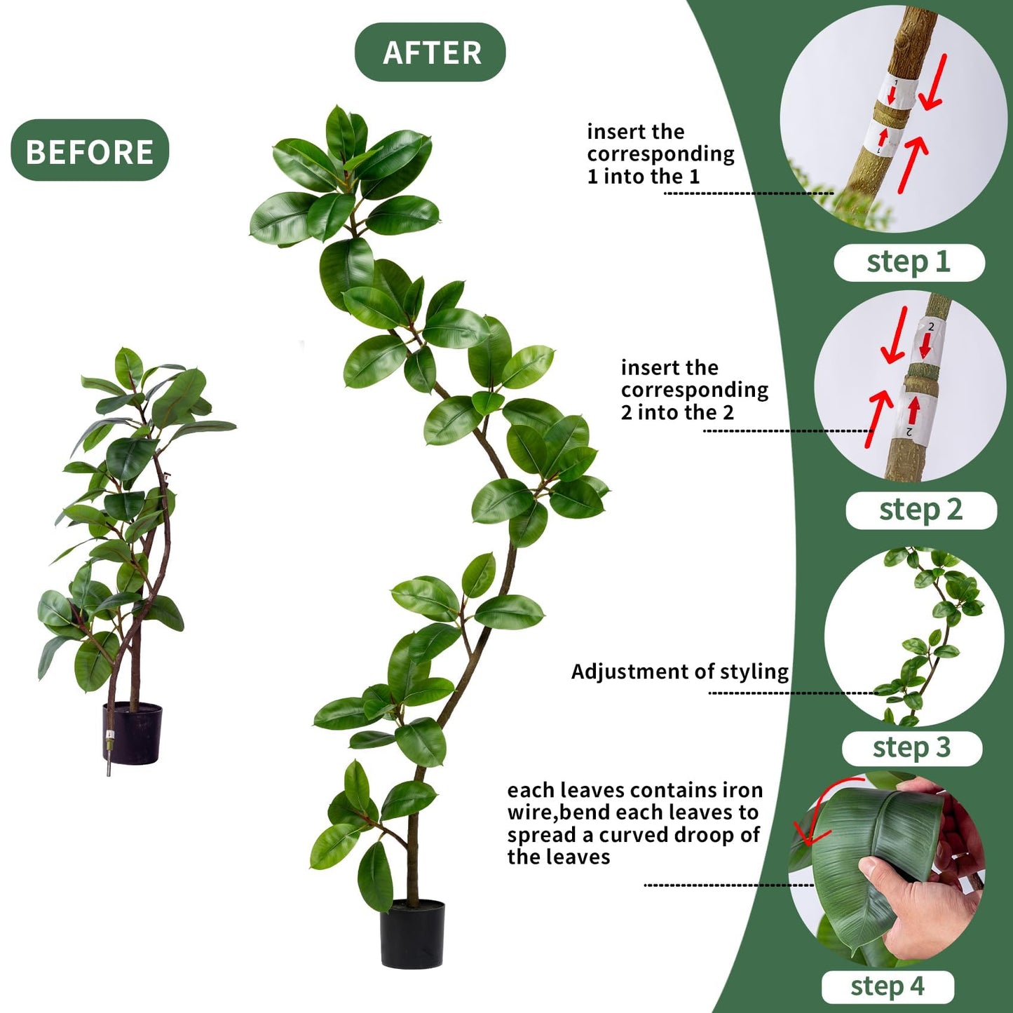 Bailikang 4.6ft Artificial Rubber Tree Faux Plants Indoor Faux Floor Artificial Trees Indoor,Fake Plant Fake Tropical Plants,Large Floor,Real Touch Rubber Tree for Home Decor