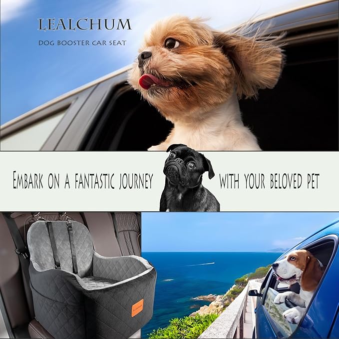 Lealchum Dog Booster Car Seat for Small/Medium Dogs,6in Elevated Cushion,Fully Detachable and Washable,2 Storage Pockets & 3 Straps,Fits in Front/Back Seat,Easy to Install (Green,Medium)