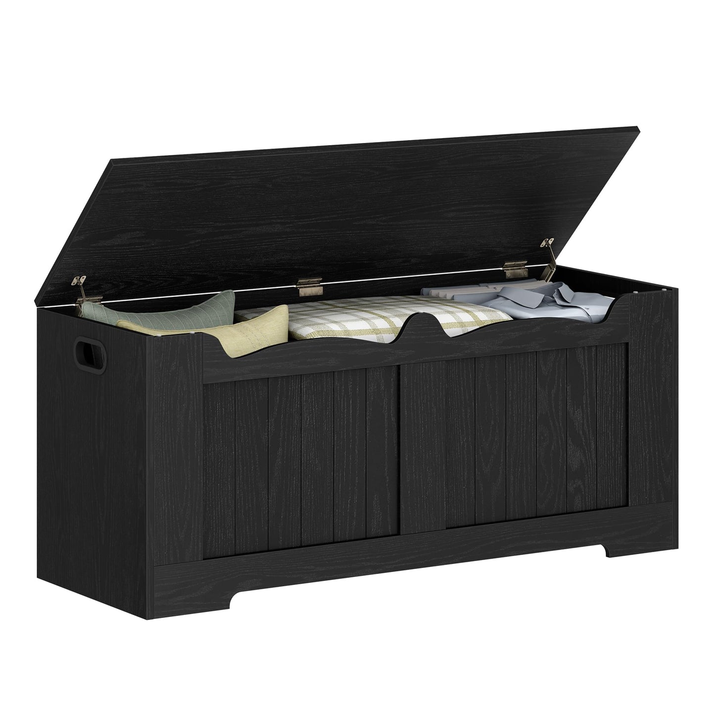 Hzuaneri 43.3" Storage Chest, Extra Large Storage Bench Trunk with 2 Hinges, Wooden Box, Lift-Top Chest Organizer, Shoe Bench for Entryway, Bedroom, Living Room, Black SB25504X