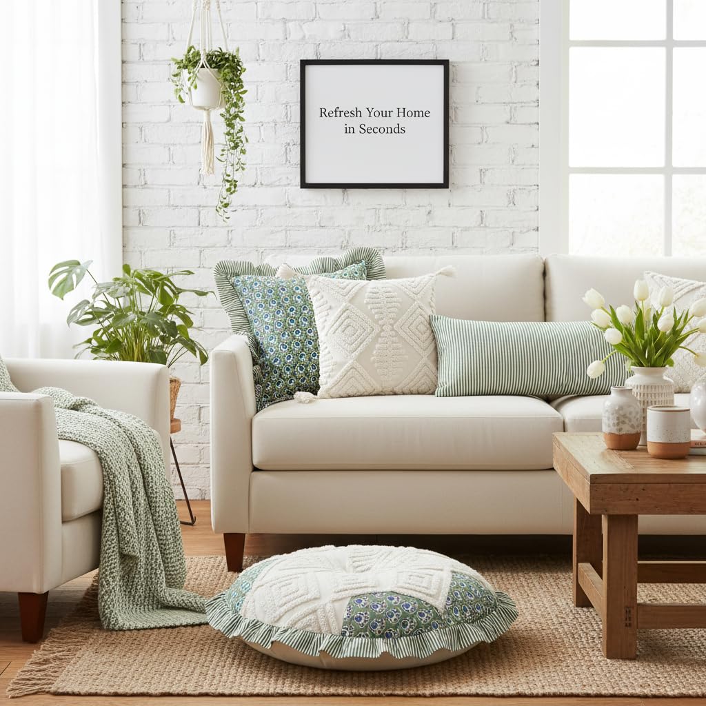 KITTMIN Boho Throw Pillows, 18x18 Bohemian Cushion Case,Set of 2 Textured Moroccan Throw Pillow Covers,Decorative Farmhouse Neutral Pillowcases for Couch Sofa Bedroom Living Room Home Decor White