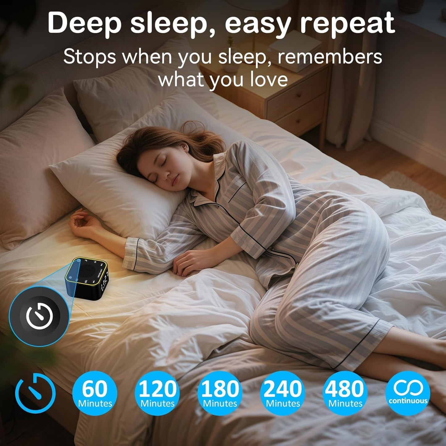 2-in-1 Sound Machine & Alarm Clock: 30 Non-Looping White Noise & Nature Sounds for Fall Asleep Faster, 7 Gentle Wake-Up Alarms - Compact 10oz for Bedroom, Baby Nursery & Travel