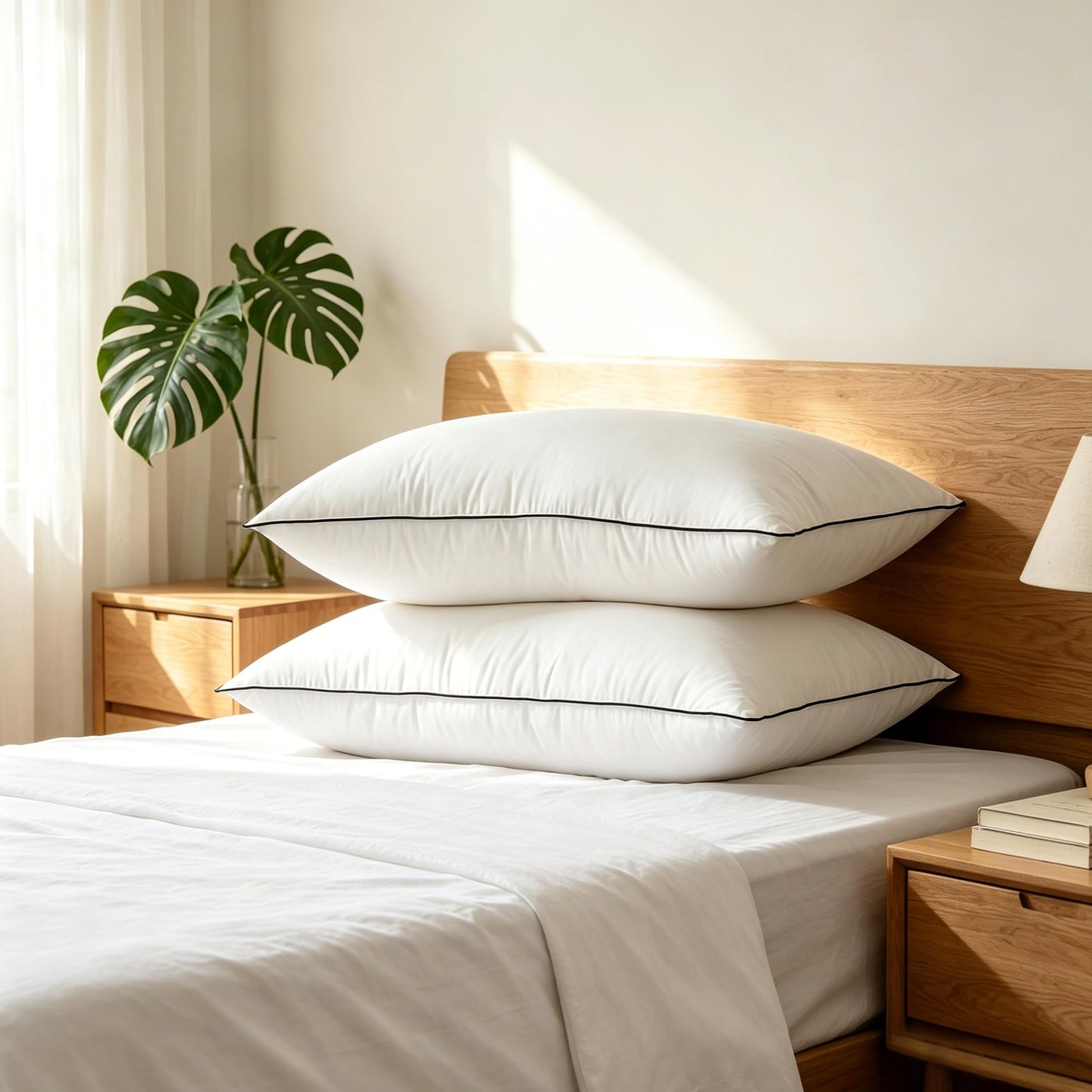 HYVIF Feather Down King Bed Pillows, Luxury Hotel Collection with Premium Cotton Shell, Gusseted Pillows for Side and Back Sleepers, Soft and Supportive