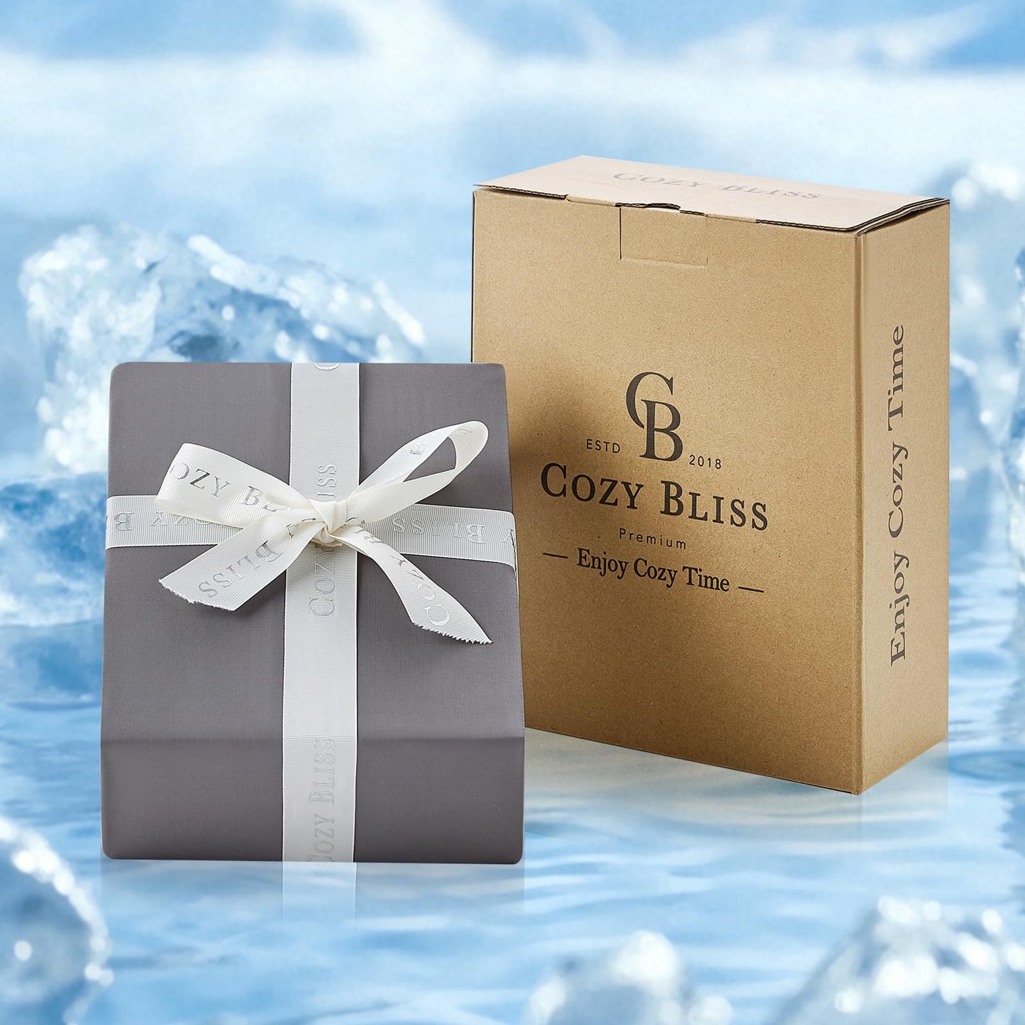 Cozy Bliss Premium Cooling Sheet Set Queen Size, Q-Max>0.45, 3PCS No Flat Sheet with 2 Pillowcases, Breathable Fitted Sheet for Hot Sleepers & Night Sweats, Deep Pocket Up to 18 Inches, Dark Gray