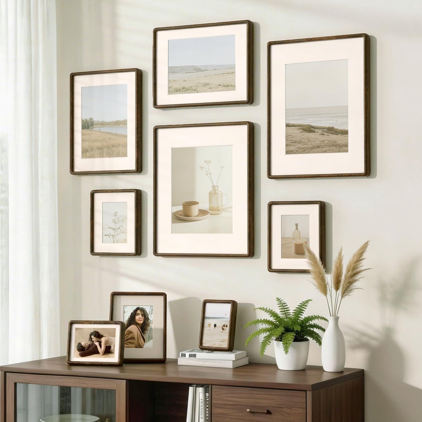 Acovy 8x8 Picture Frame, Natural Solid Wenge Wood Photo Collage Frame with HD Tempered Glass, Rounded Corner Wooden Frame 8 x 8 Matted to 4x4, Gallery Wall Frames for Art, Wall or Tabletop Display