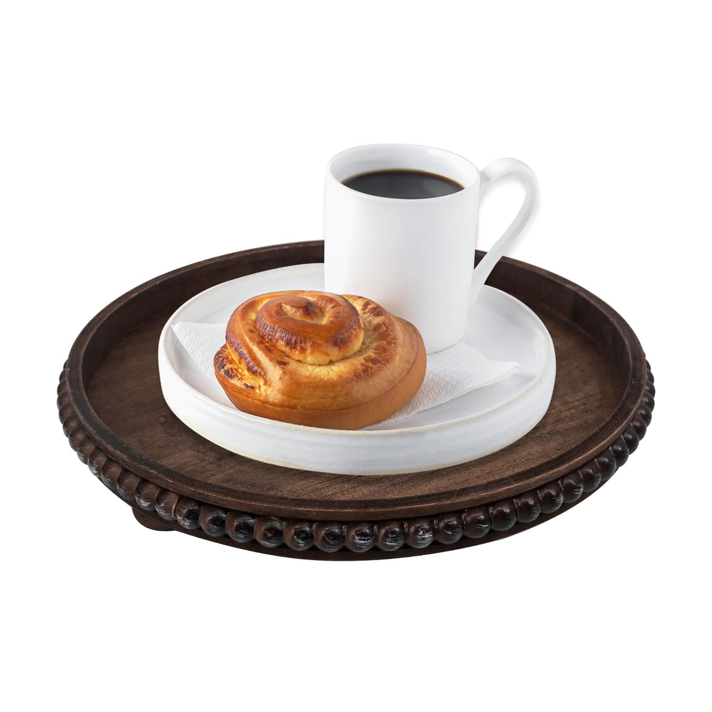 Hodeframe Wooden Serving Tray: 12in Brown Round Wood Butler Decorative Tray Candle Holder Trays Centerpiece Farmhouse Ottoman Tray for Decor Countertop Home Decor Accessories for Coffee Table