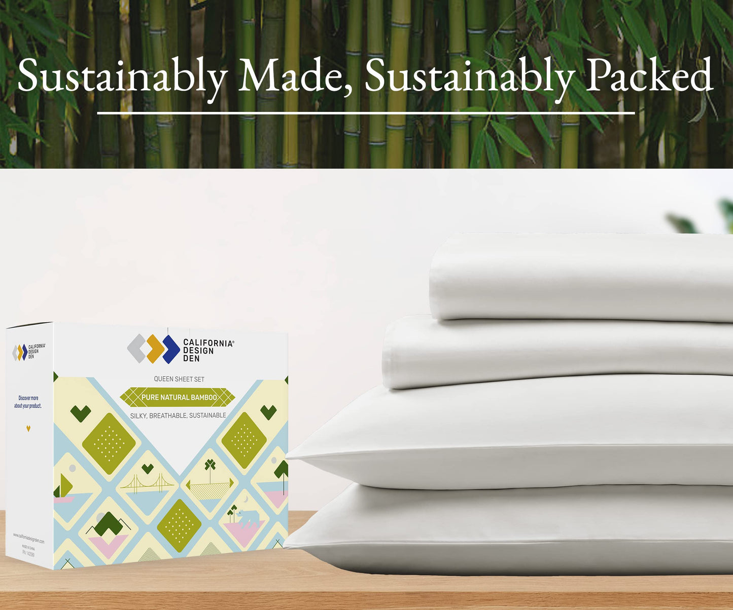 California Design Den Rayon from Bamboo Sheets Cal King Size - Luxury California King Sheet Sets with Deep Pockets, Cool and Durable Bedding - Ivory
