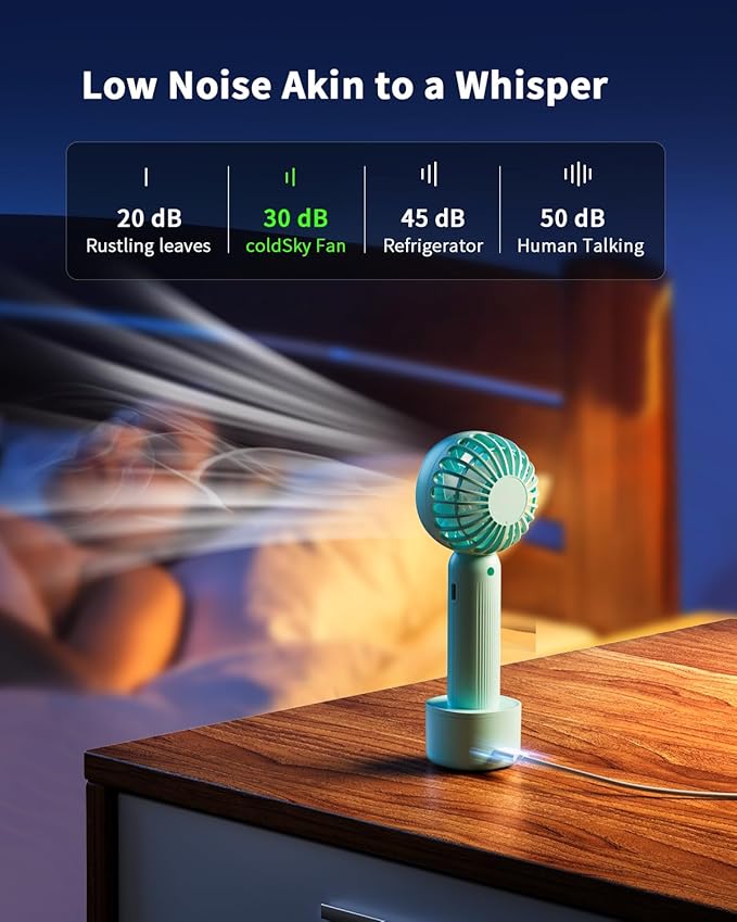 Handheld Fan with πͺπΆπΏπ²πΉπ²ππ Charging Base, 3 Speeds Portable Fan with Digital Display, 2000mAh Battery Operated Hand Held Fan, Handheld/Desk 2 in 1 Personal Fan Lash Fan Makeup Fan (Blue)