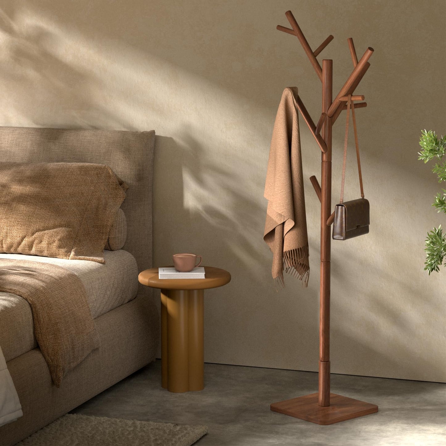 Olpchee Solid Wood Coat Rack - Freestanding Coat Hat Rack Stand with 14 Hooks, Clothes Rack Heavy Duty Space Saving Entryway Coat Tree Hanger Rack for Coats Jackets Hats Bags, Adjustable Height