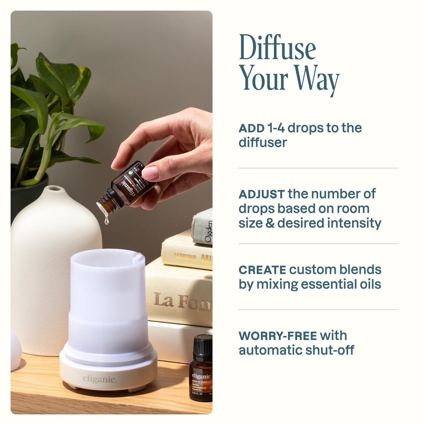Cliganic Serenity Essential Oils Diffuser Set – Aromatherapy Humidifier with LED for Home, Office & Bedroom Includes Frankincense, Lavender, Grounded & Sleep Essential Oils Christmas Gift Kit