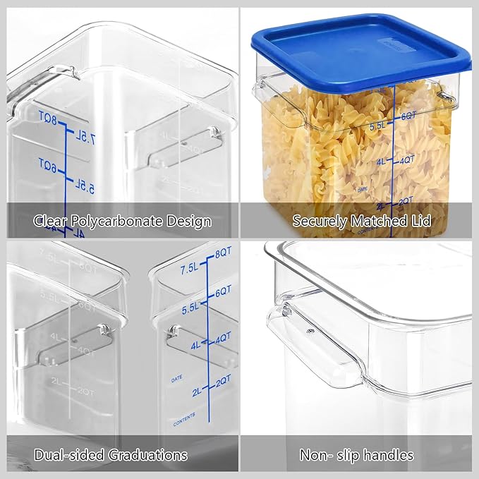 TSUBOR 4 Pack Food Storage Containers with Red Lids, 18.0 Qt - Square, Clear, Polycarbonate, for Restaurant Commercial Kitchen and Home party