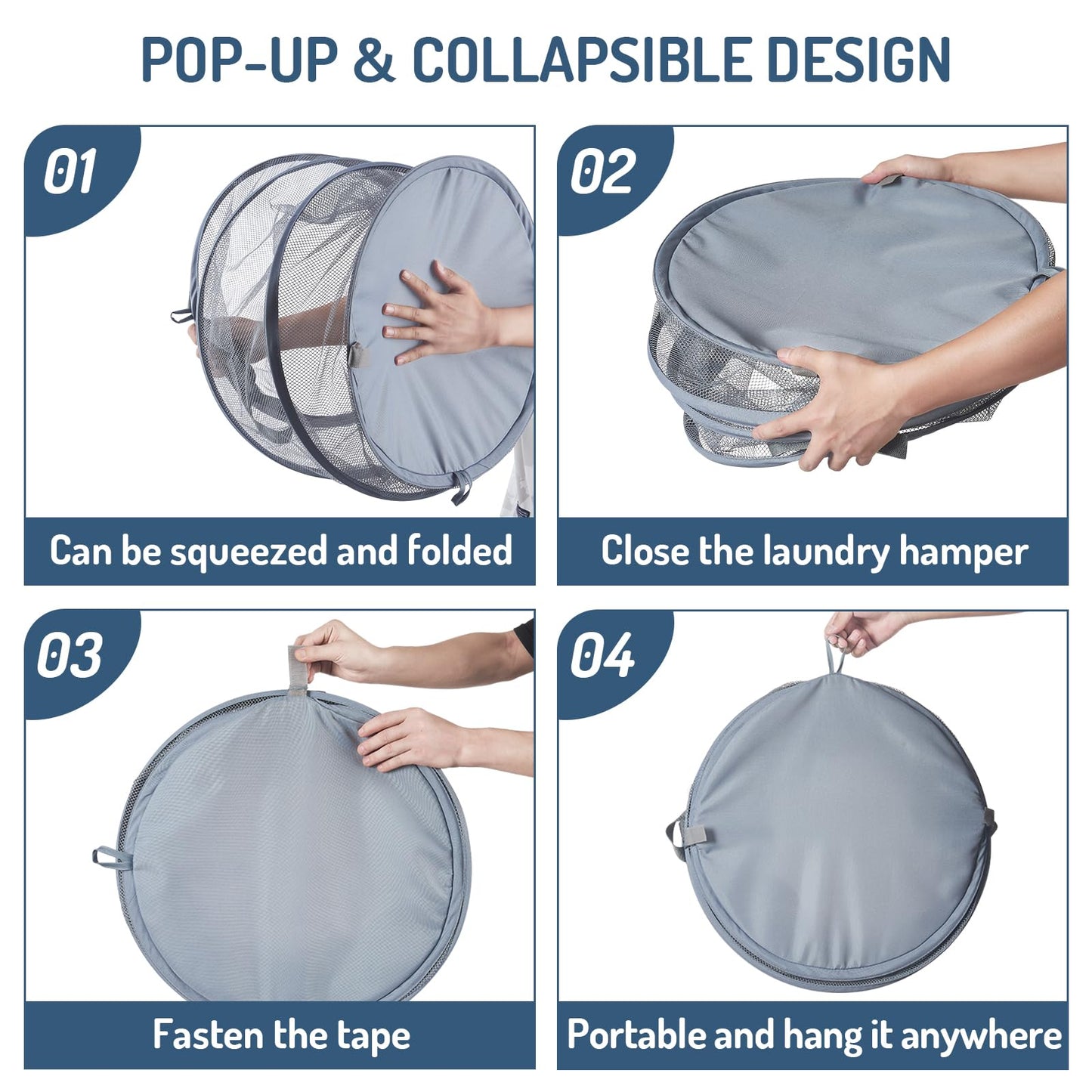 Seiritex Mesh Popup Laundry Hamper 115L Collapsible Laundry Basket Extra Large Capacity Foldable Clothing Storage Basket with Handles 26 H x 18 W x 18 L (Gray)