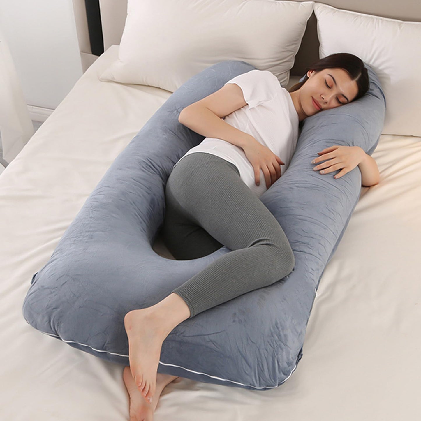 Daitore Pregnancy Pillows for Sleeping, 59 Inch U-Shaped Full Body Pillow, Maternity Pillow with Removable Cover, Support for Back Legs Belly HIPS, Body Pillows for Adults, Pregnancy Must Haves, Gray