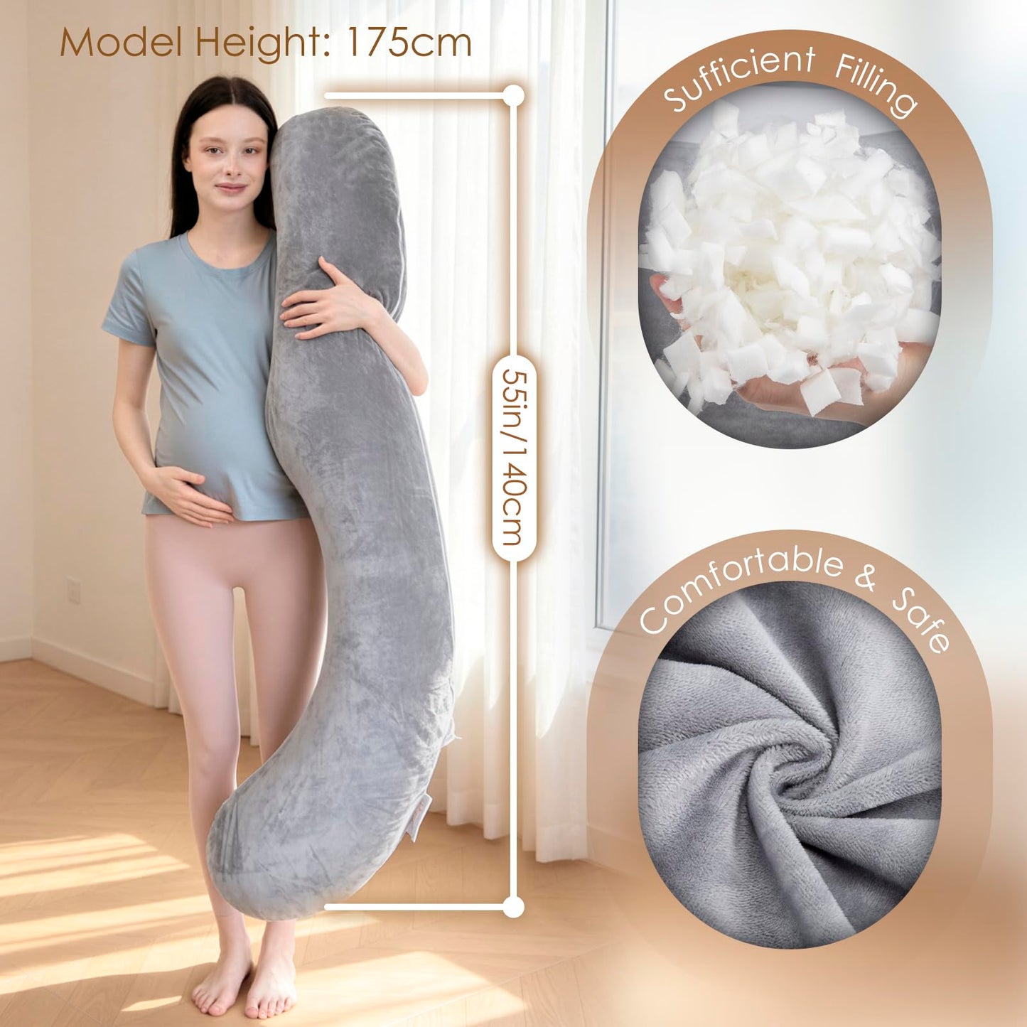 Chilling Home Memory Foam Pregnancy Pillow, F Shaped Maternity Pillow, Adjustable Pregnancy Wedge Pillow with Full Body Support for Back, Belly, Hips, Legs, Pregnant Pillows for Side Sleeping, Velvet