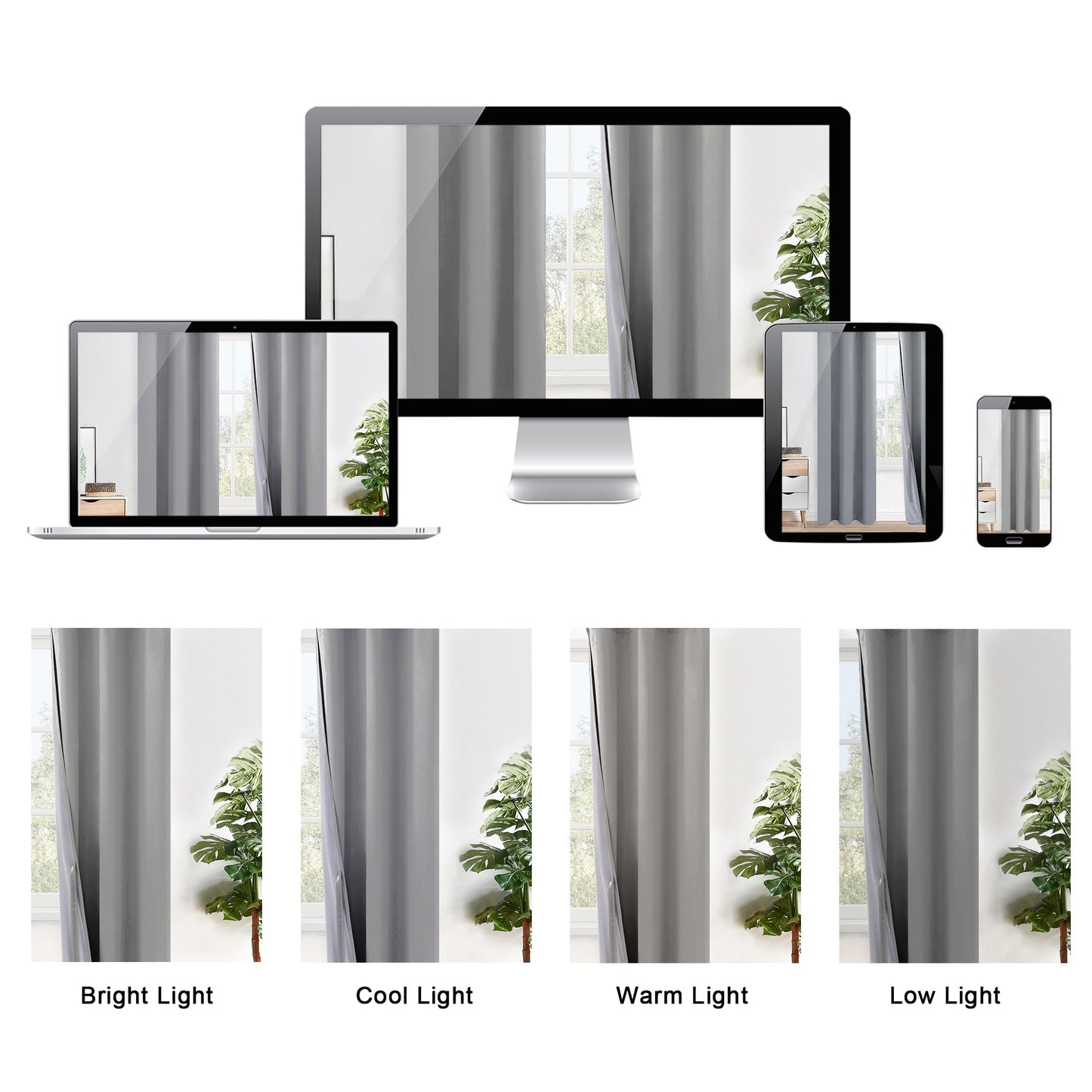 XWZO 100% Blackout Curtains with Tiebacks- Heat and Light Blocking Rod Pocket & Back Tab Window Drapes with Black Liner Backing for Bedroom/Kid's Room, Light Grey, W52 x L108, Set of 2 Panels