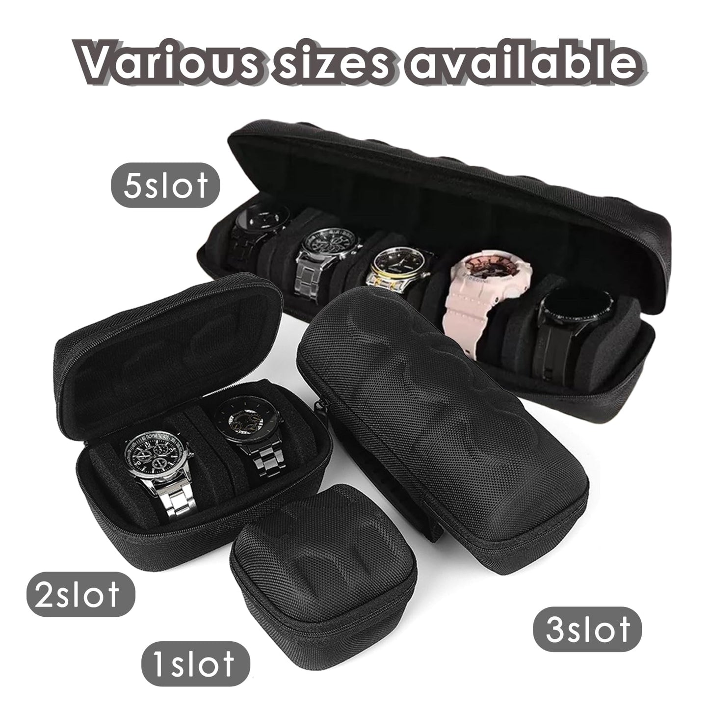 Jeonnfp Watch Travel Case for Men and Women Portable Watch Box Organizer Zipper Single Watch Storage Roll with Soft Watch Pillow(Black, 2slots)