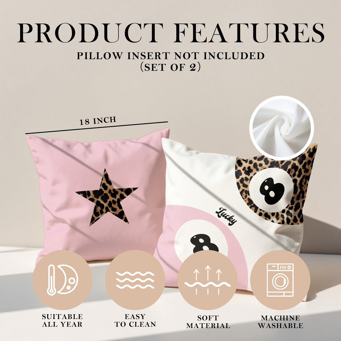 GTYNU Trendy Funky Cheetah Pink Y2K Luck 8 Ball Throw Pillow Covers 18x18 Set of 2,Cheetah Leopard Lover Gifts for Women,Coquette Preppy Pillow Covers for Girls Room Dorm Apartment Decor,(611)