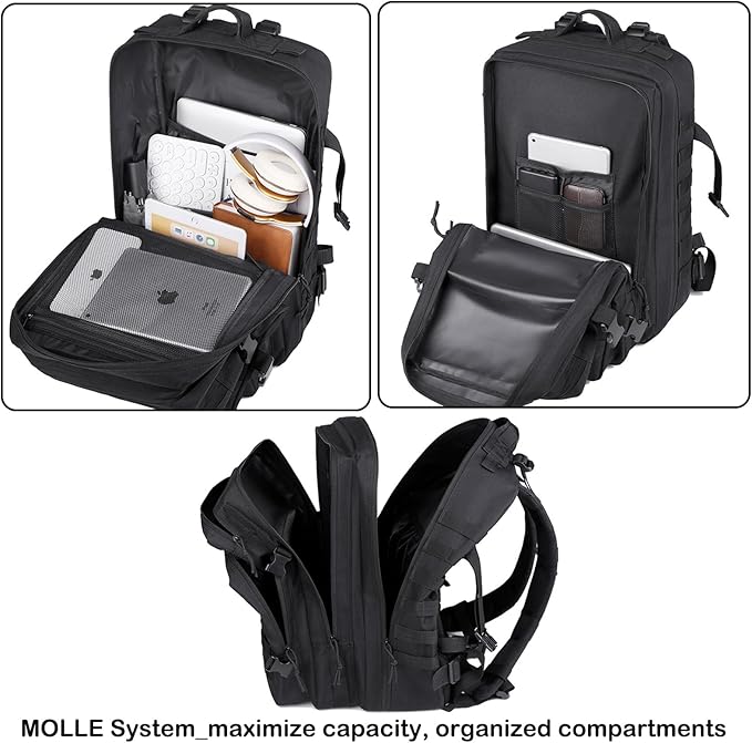 56L Tactical Backpack, Military Molle Backpack Army 3 Day, Waterproof Durable Hiking Rucksack for Men, 24H Outdoor Survival Bug Out Bag for Camping, Travel, Hunting, Khaki