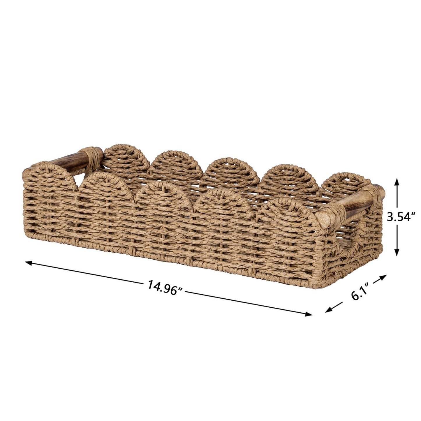 CubesLand Bathroom Basket Organizer w/Cut Out Handle, Back of Toilet Paper Storage Baskets Tray for Bathroom Countertop Decorative, Scalloped Wicker Basket Also for Home Decor, Living Room, Neutral