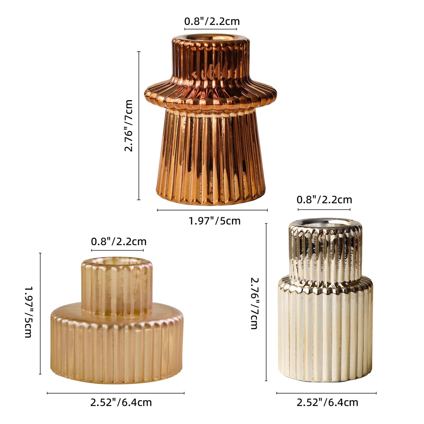 SYFURNIX Gold Candlestick Holders 6PCS for Tealight Candle Stick Candles, Ribbed Glass Taper Candle Holders Set Table Centerpieces for Thanksgiving Christmas Farmhouse Decor Indoor and Outdoor