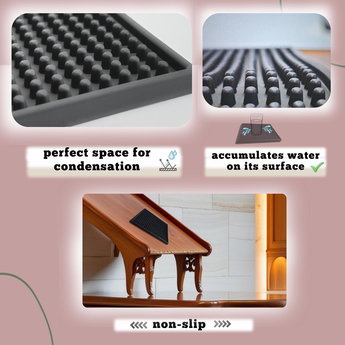 Silicone Coasters Set - 6 Pack - 6 Inch Square Drink Coasters for Coffee Table & Desk - Absorbent & Anti-Slip - Outdoor & Indoor Use