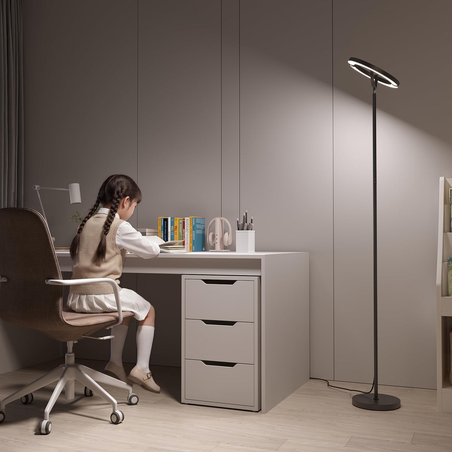 SIBRILLE 30W LED Floor Lamp, 350° Rotating Reading Standing Lamp with Remote Control, Stepless Dimmable 3000K-6500K Modern Tall Lamp for Living Room Bedroom Office
