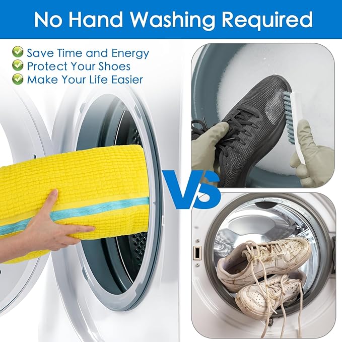 Shoe Washing Machine Bag & Laundry Shoe Bag Set, Reusable Zippered Shoe Cleaning Bag for Sneakers - Includes Mesh Laundry Bags(1PCS + 1PCS Yellow)
