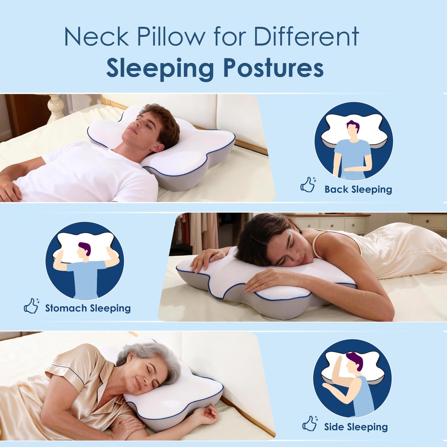Ultra Cooling Cervical Pillow for Neck Pain Relief, Patented Ergonomic Memory Foam Neck Pillow with 3X Breathable Pillowcase, Dual-Height Orthopedic Pillow for Side, Back & Stomach Sleepers (Large)