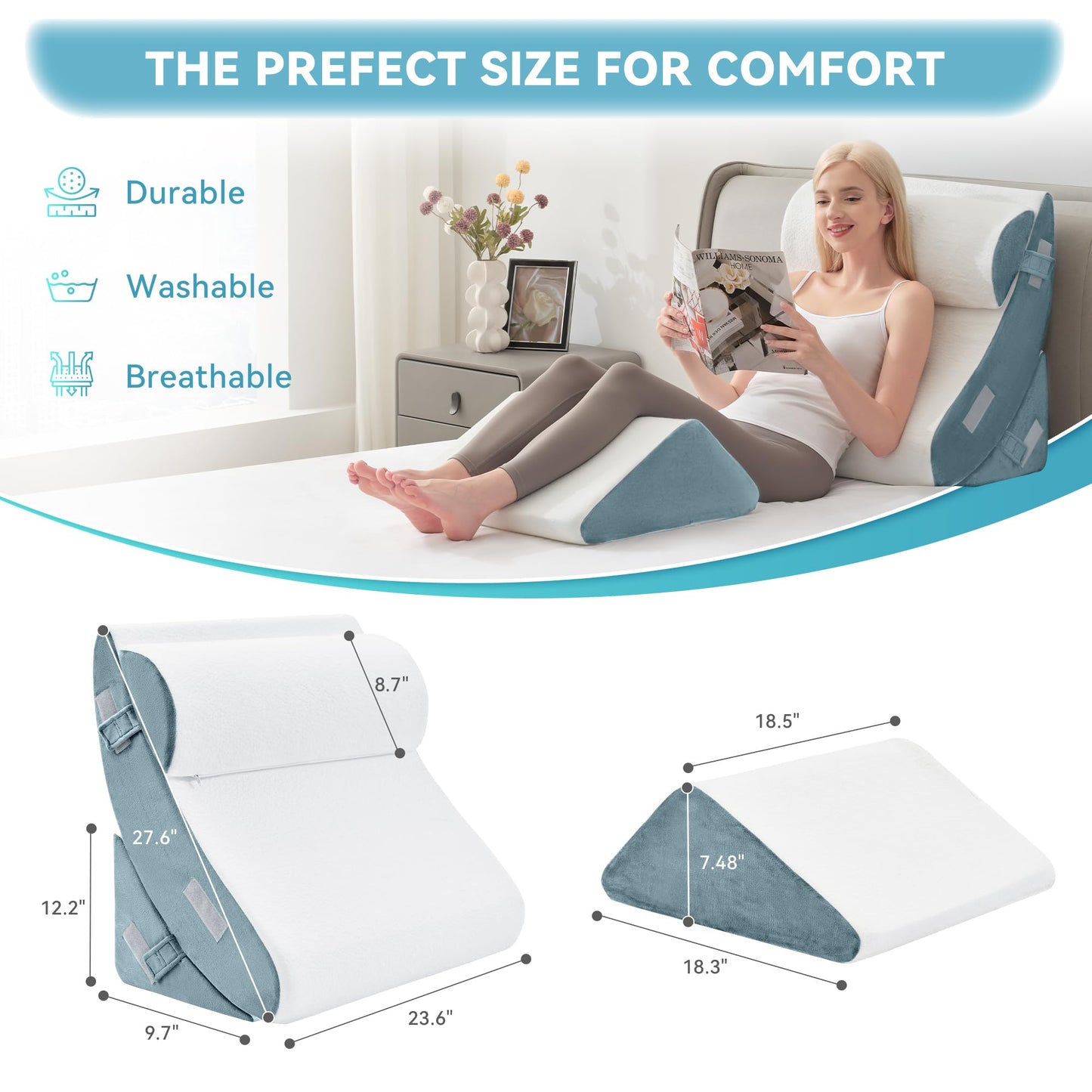 Kingfun 4PCS Orthopedic Bed Wedge Pillow Set for After Surgery, Memory Foam Support Pillow for Back, Neck and Leg Pain Relief, Adjustable Triangle Pillow - Acid Reflux, Anti Snoring & GERD