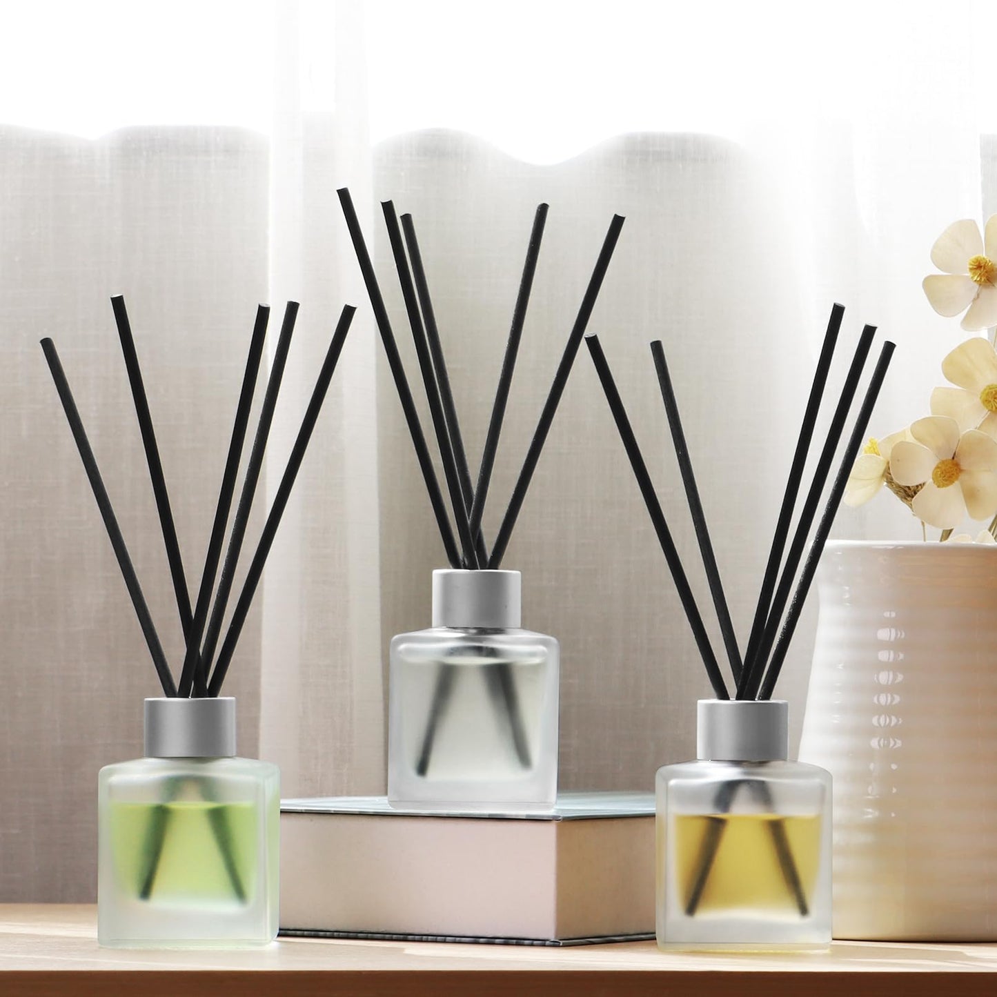 Aeeteek 3-Pack Reed Diffuser Set, Linen/Citrus/Bamboo White Tea Scented Oil, Forest Aroma Essential Oils with Diffuser Sticks, Long Lasting Bathroom Air Freshener, Home Fragrance for Room Decor