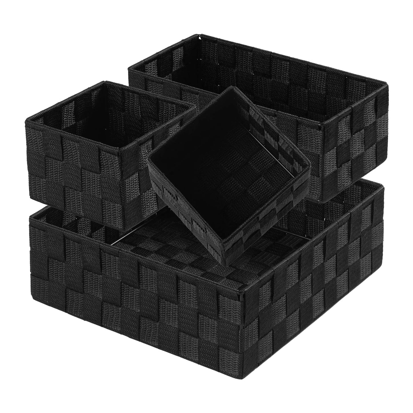 Posprica Small Black Baskets Cube Bin Container Tote,Woven Storage Baskets for Organizing Organizer Divider for Drawer, Closet, Shelf, Dresser, Set of 4