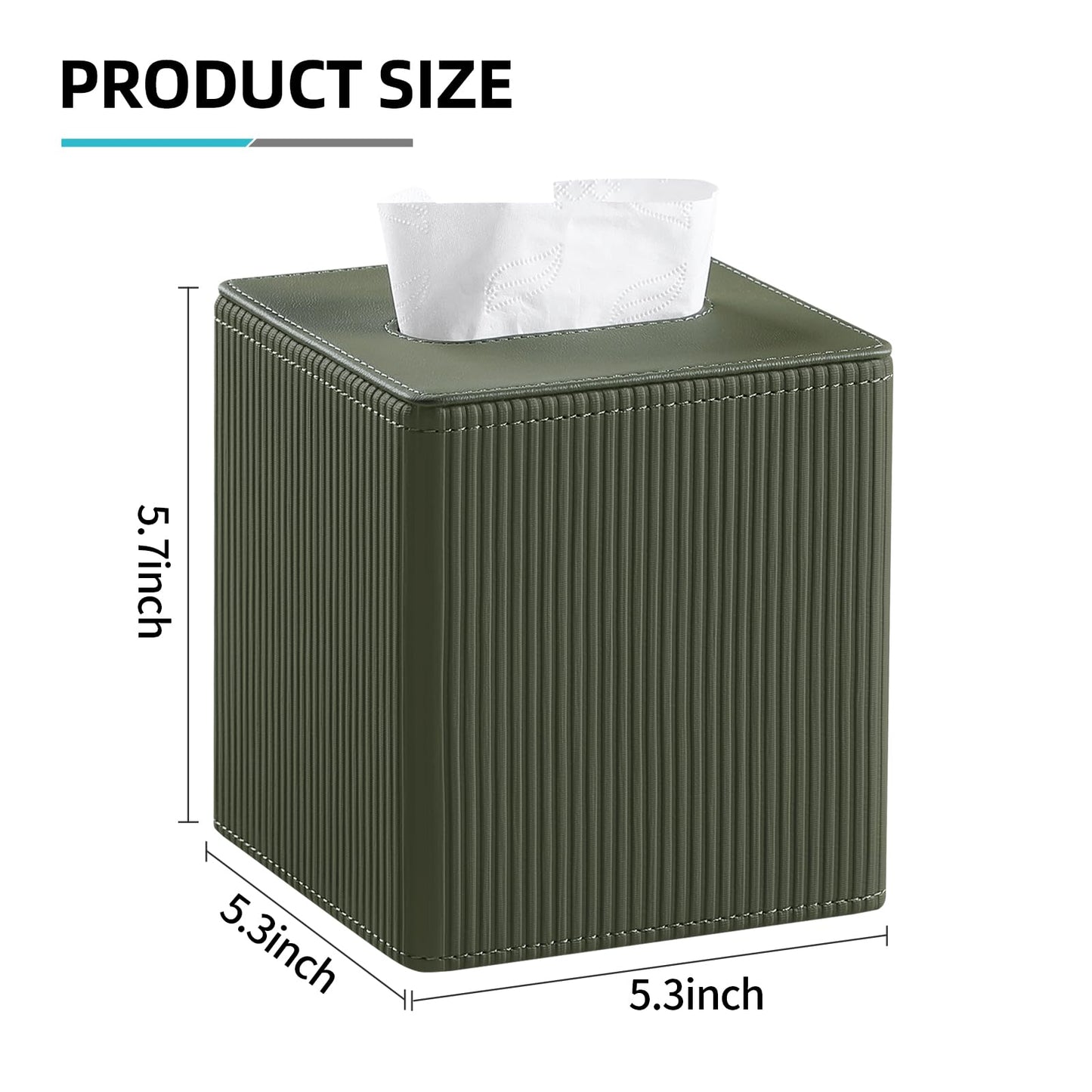 Cretkhp Tissue Box Cover Square with Magnetic Closure, PU Leather Tissue Box Holder for Bathroom NightStands Livingroom, Decorative Modern Square Tissue Holder (Green)