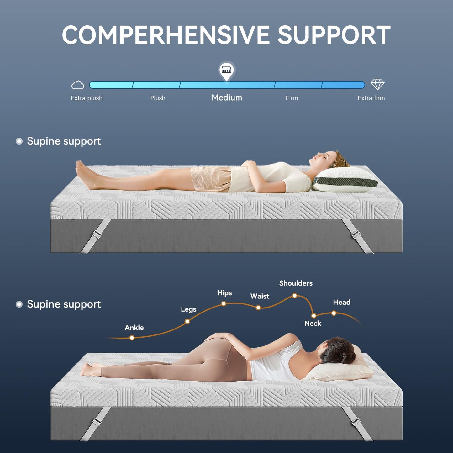 ELEMUSE 4 Inch Gel Memory Foam Mattress Topper Queen Size Pressure-Relieving Mattress Topper for Back Pain,Non-Slip Design with Removable & Washable Cover, CertiPUR-US