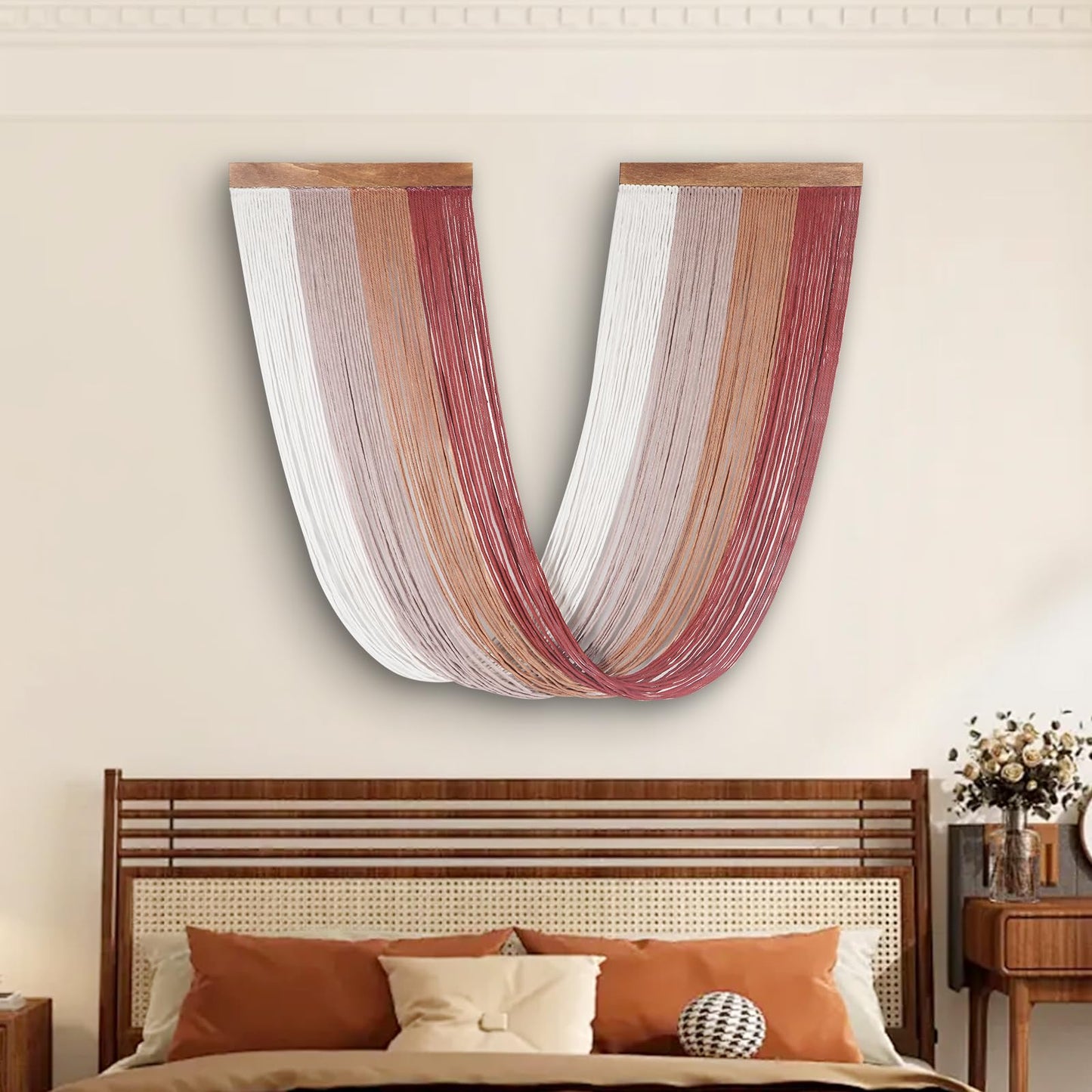 lokeisna Large Macrame Wall Hanging, Macrame Room Decor Wall Art, Boho Wall Decor Tapestry for Bedroom above Bed Wall Decor Living Room, Macrame Wall Decoration Fashional Gift, 33"x15" Large Red
