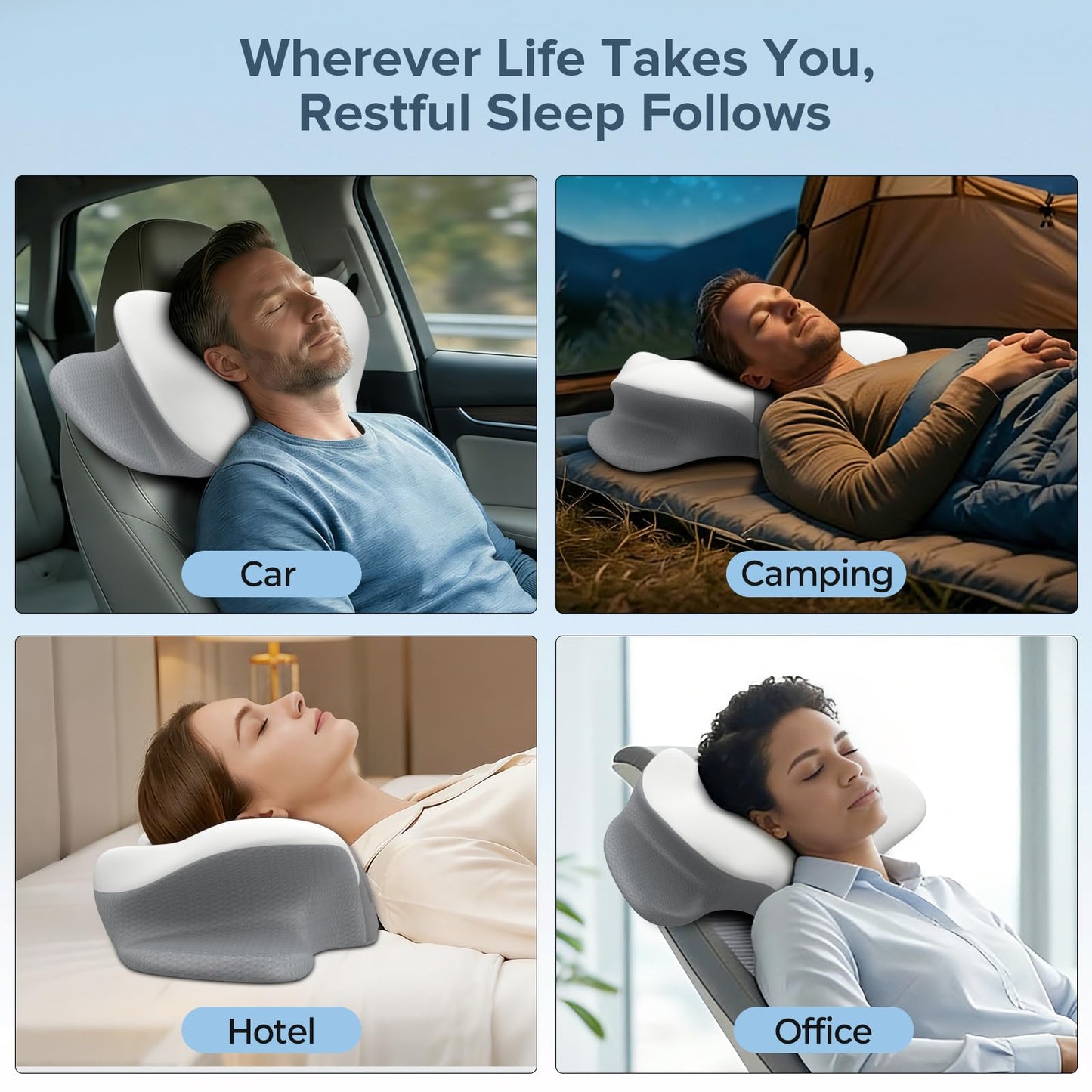 beslovo Cervical Neck Pillow for Pain Relief, Ergonomic Side Sleeper Pillow, Orthopedic Neck Support Contour Memory Foam Pillow for Side Back Stomach Sleepers, Ideal for Office Travel (Grey&White)